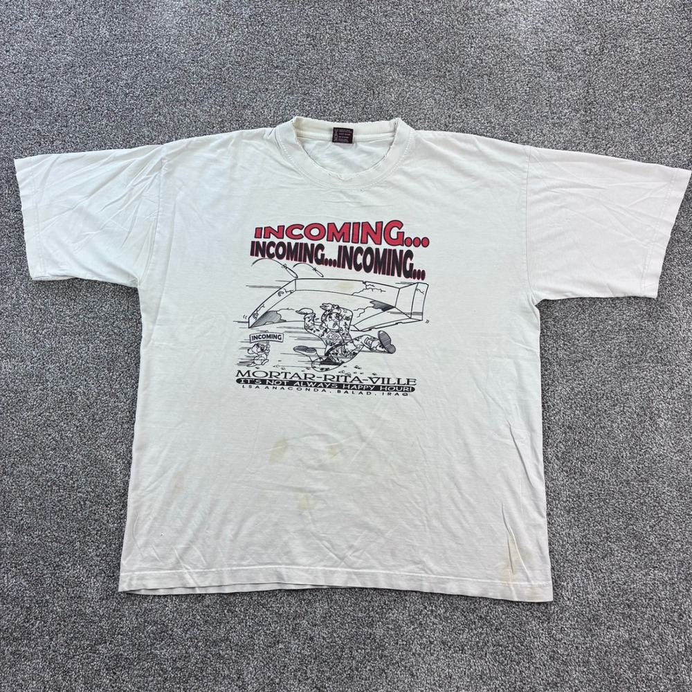 Vintage Iraq War Shirt‎ Mens 2XL White Mortar Rita Ville Saddam Hussein